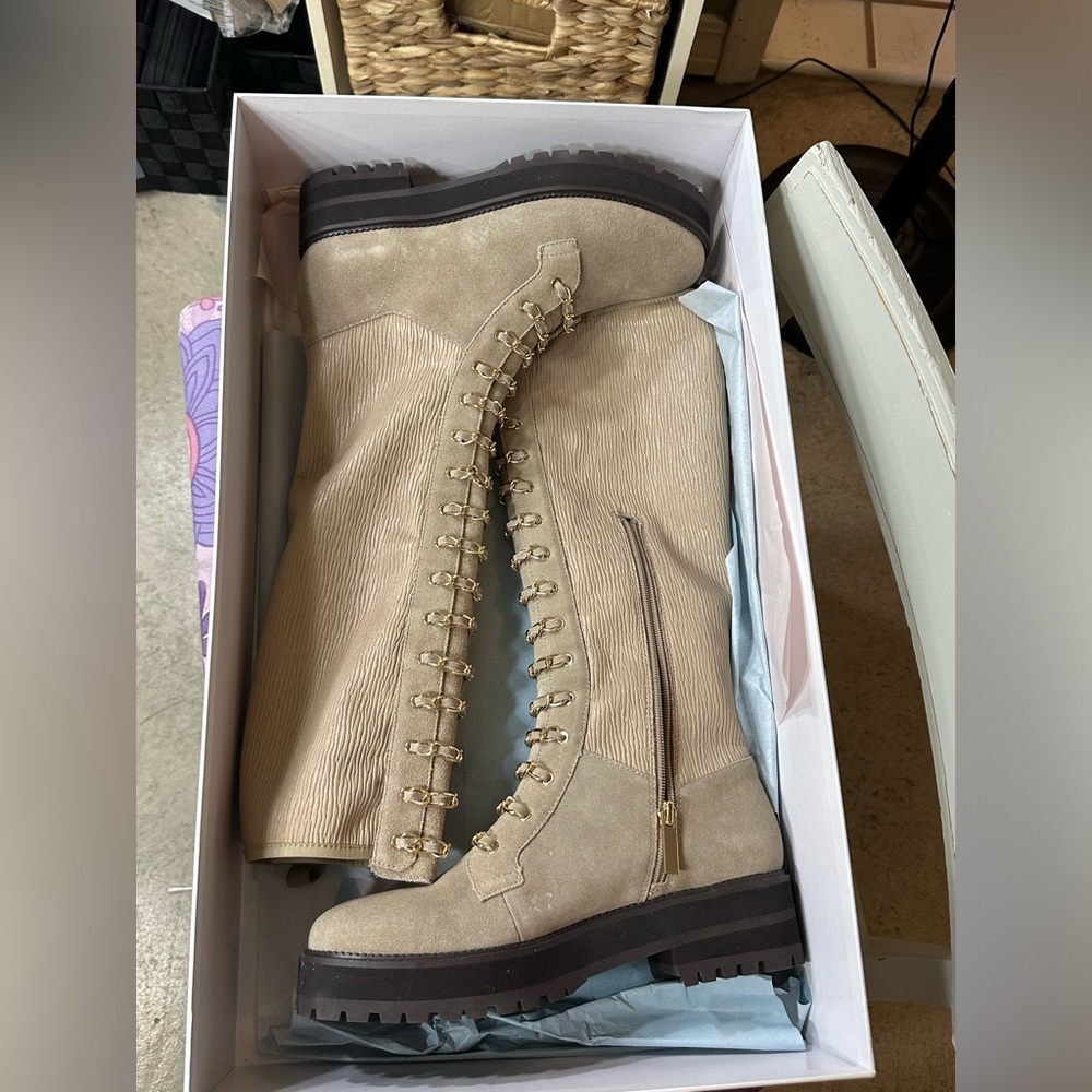 Anthropologie knee high boots tiny taupe